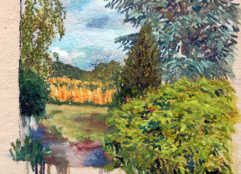 À la Jean-Toinette (Alsace) Peinture de paysage coloré à la huile, à la touche en plain air, par Léon Blumenstein