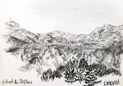 LXXVIII - Du haut de Saint Clair (Sainte Baume) Syndrome SGG - Au Sud de soi - Paysage au fusain du massif de la Sainte Baume réalisé par Léon