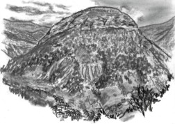 Rémuzat (Baronnies) Syndrome SGG - Au Sud de soi - Paysage au fusain de Rémuzat dans les Baronnies réalisé par Léon
