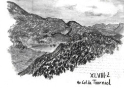 XLVIII - Col de Tourniol (Vercors) Syndrome SGG - Au Sud de soi - Paysage au fusain du col de Tourniol dans le Vercors réalisé par Léon