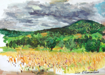 Le Bannstein (Vosges) Peinture de paysage de Léon Blumenstein représentant des champs et la colline du Bannstein dans les Vosges