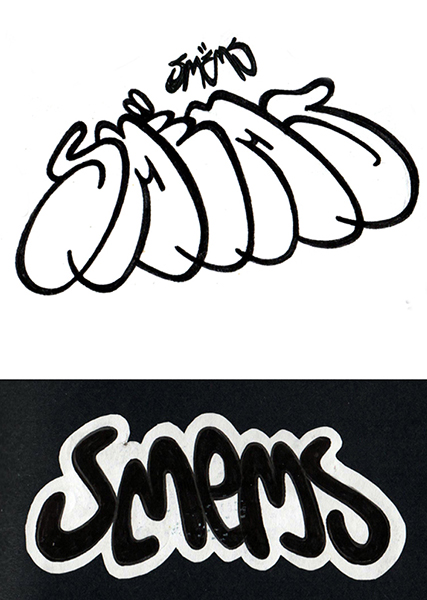 Smëms, deux graffitis, sommaire de la galerie Typograffitis