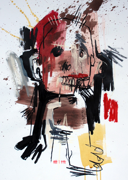 SGG, peinture brute et expressive d'un anthropomorphe en noir, brun, rouge et ocre, sommaire de la rubrique Figures au teint cuir