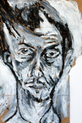 Autoportrait au doigt Autoportrait peint grossierement au doigt en noir et blanc