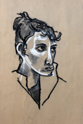 La fille au Château Smëms - Portrait expressif d'une femme au fusain et pastel blanc sur papier Kraft