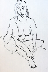 Plume Dessin à l'encre de chine d'une femme assise au sol