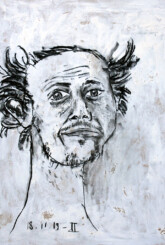 18.11.19 II Autoportrait de Smëms, l'air hagard, au fusain sur papier recylcé enduit de blanc