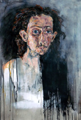 Pathétique Autoportrait de Smëms, les cheveux longs, l'air pathétique, avec dominante de teintes rouille, grises et noires