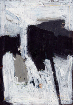 Cascade d'Arse Syndrome SGG - W.Alter - abstraction au pastel à l'huile noir, gris et blanc sur carte postale