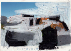 Edinburgh Castle Syndrome SGG - W.Alter - abstraction au pastel à l'huile noir, gris et blanc sur carte postale