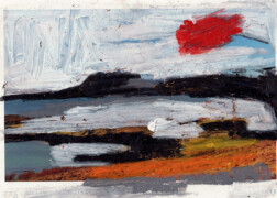 Cuillin Mountains Syndrome SGG - W.Alter - abstraction au pastel à l'huile noir, rouge, jaune et blanc sur carte postale