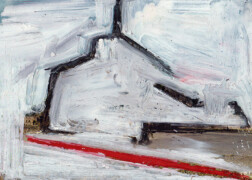 Mont-Saint-Michel Syndrome SGG - W.Alter - abstraction au pastel à l'huile noir, rouge et blanc sur carte postale