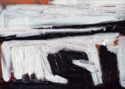 Coucher de soleil en méditerrannée Syndrome SGG - W.Alter - abstraction au pastel à l'huile noir et blanc sur carte postale