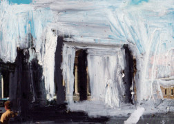 Piazza San-Pietro Syndrome SGG - W.Alter - abstraction au pastel à l'huile noir, gris et blanc sur carte postale