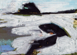 Marais en Vendée Syndrome SGG - W.Alter - abstraction au pastel à l'huile noir, gris, bleu et blanc sur carte postale