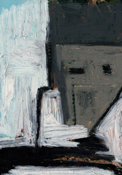 Rocamadour Syndrome SGG - W.Alter - abstraction au pastel à l'huile noir, gris et blanc sur carte postale