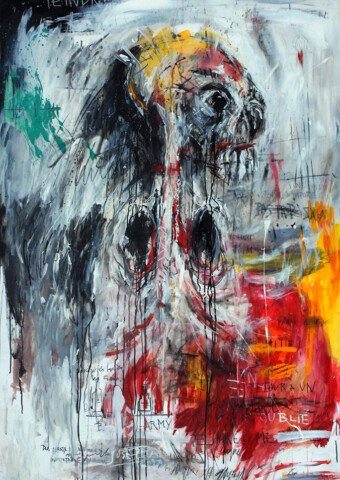 Baltika Army Peinture expressive du Syndrome SGG représentant une figure anthropomorphe monstrueuse écorchée, éventrée, dégoulinant, peinte avec une grande brutalité