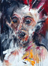 Figure rouge Syndrome SGG - peinture expressive du cri d'une figure, en buste, violentée et chaotique