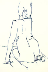 Nue carrée Dessin à l'encre de chine d'une femme nue agenouillée de dos, réalisé par Smëms du Syndrome SGG